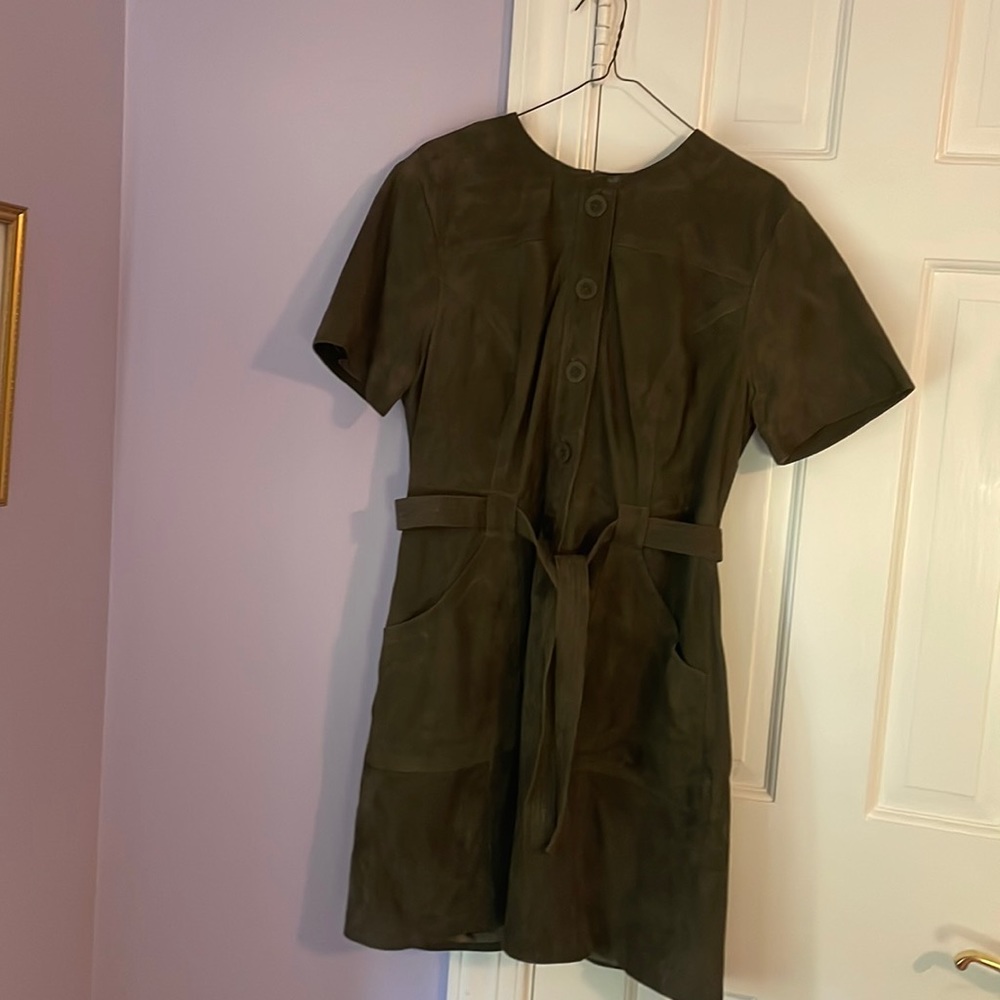 Trina Turk suede dress in olive green